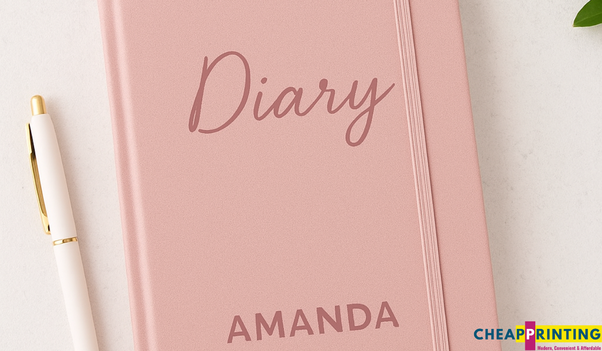 Personalized pink diary with a custom name design, styled as a thoughtful gift.